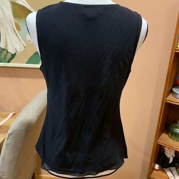 AGB Embellished Beaded Neckline Top, Sleeveless, V-Neck, Black, Medium - Picture 5 of 9